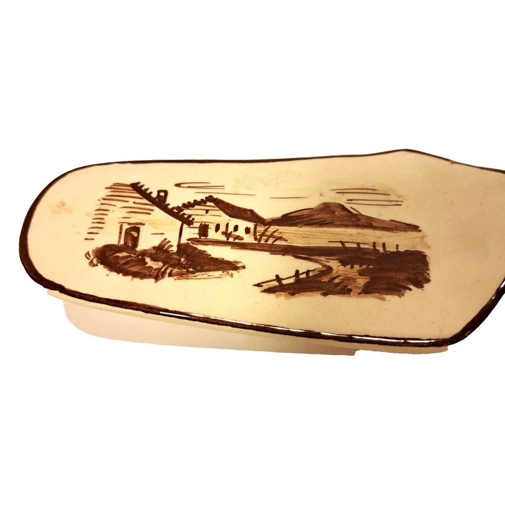 Vintage Italian Hand Made Floral‎ Design Ceramic Pie Cake Server Hand Painted
